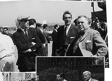 Harry Saltzman, Terence Young and Sean Connery chat on location