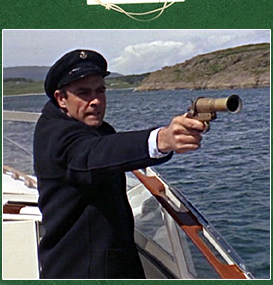 Sean Connery as James Bond firing the Webley Flare Pistol in From Russia With Love (1963)