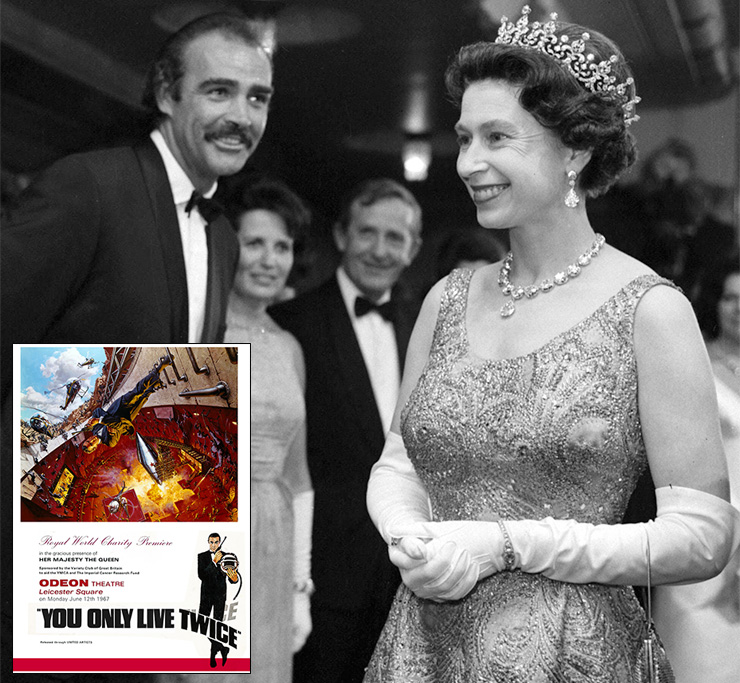 Sean Connery and Her Majesty The Queen at the premiere of You Only Live Twice (1967)