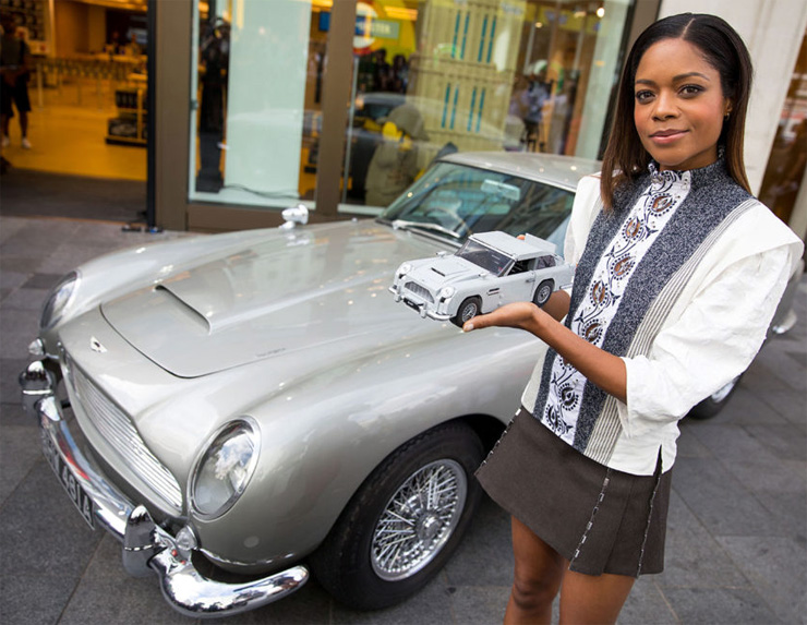 Naomie Harris with the new 1:8 scale LEGO Aston Martin DB5 model