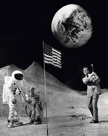 Sean Connery plays golf on the moon set Diamonds Are Forever (1971) Photograph by Terry O'Neill