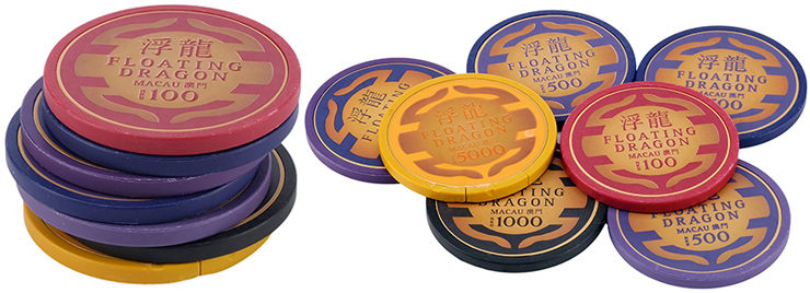 Set of Seven Floating Dragon Casino Chips Skyfall (2012)