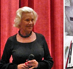 Honor Blackman presents Guy Hamilton with the Cinema Retro Lifetime Achievement Award