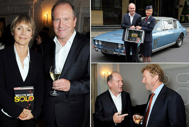Lucy Fleming, William Boyd and Sebastian Fulks at the launch of SOLO the new James Bond novel at the Dorchester Hotel