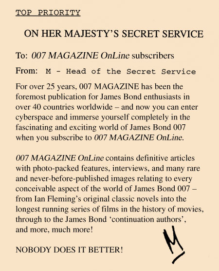James Bond | 007 MAGAZINE OnLine FREE TOUR - Letter from M