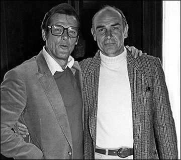 Roger Moore and Sean Connery photographed in 1983