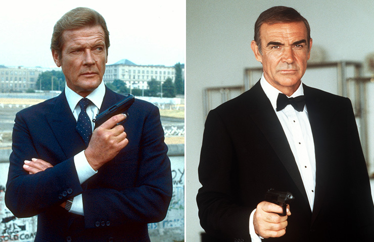 Roger Moore as James Bond in location in West Berlin Octopussy (1983) | Sean Connery as James Bond in Never Say Never Again (1983)