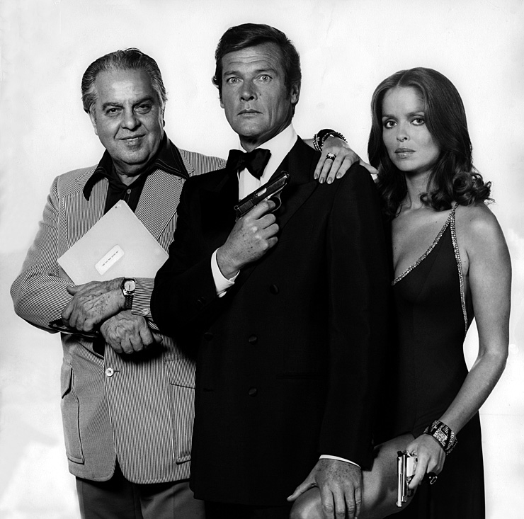 Albert R. Broccoli, Roger Moore and Barbara Bach