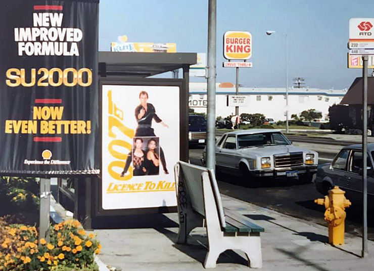 Licence To Kill poster displayed on a US Bus Shelter
